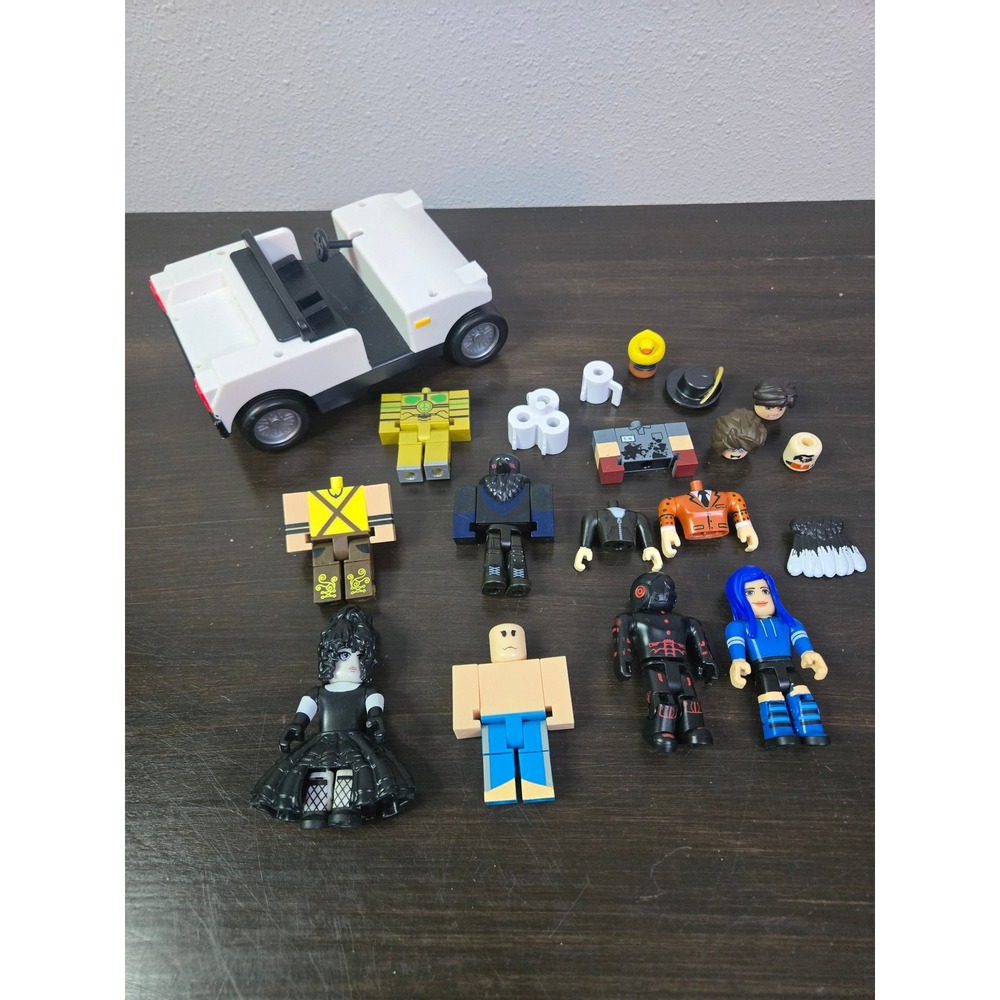 Roblox Mystery Figure Lot with White Golf Cart Vehicle and Accessories Bundle